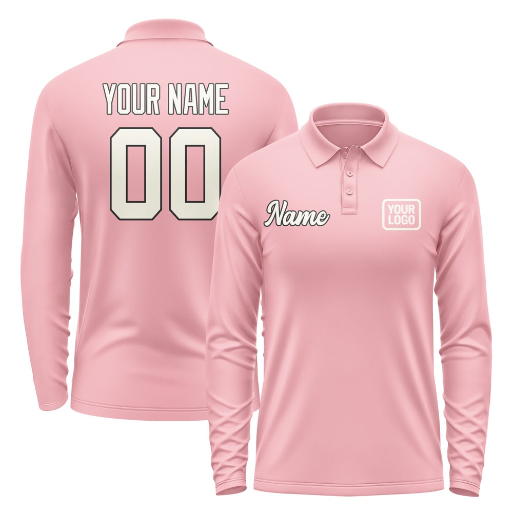 Custom Light Pink Cream Long Sleeve Polo Shirt