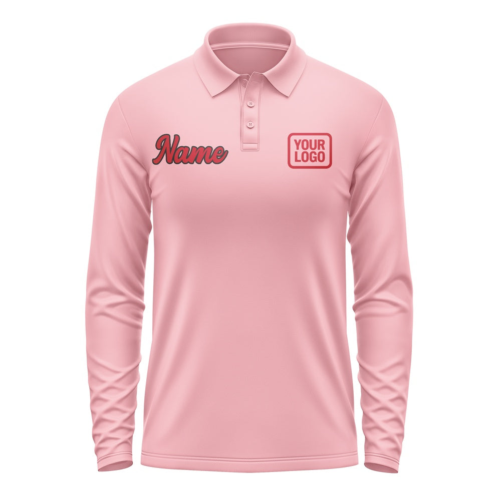 Custom Light Pink Red Long Sleeve Polo Shirt