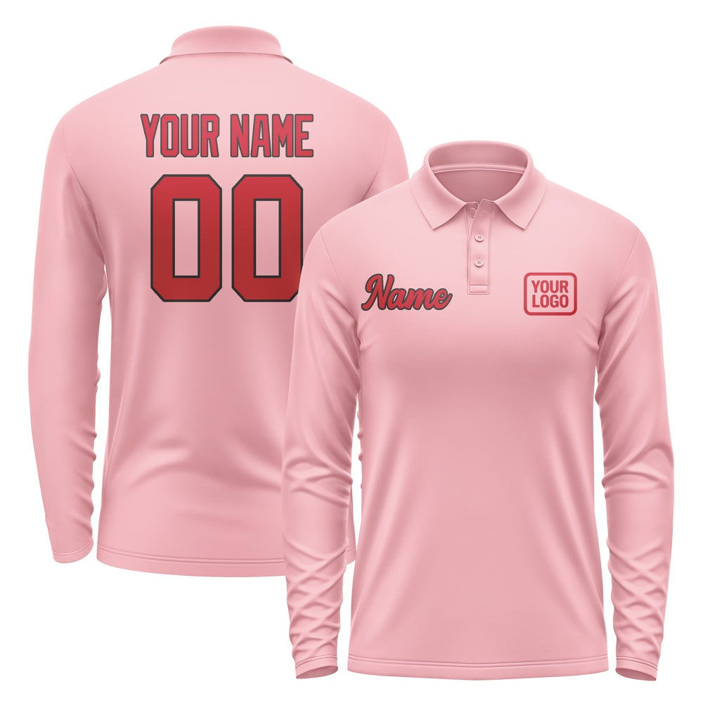 Custom Light Pink Red Long Sleeve Polo Shirt