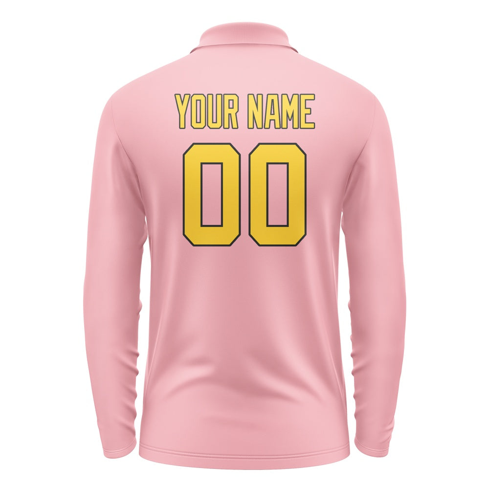 Custom Light Pink Gold Long Sleeve Polo Shirt