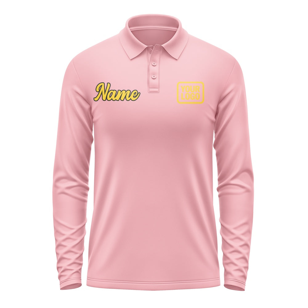 Custom Light Pink Gold Long Sleeve Polo Shirt