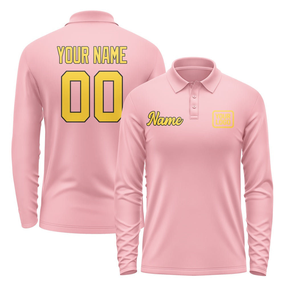 Custom Light Pink Gold Long Sleeve Polo Shirt