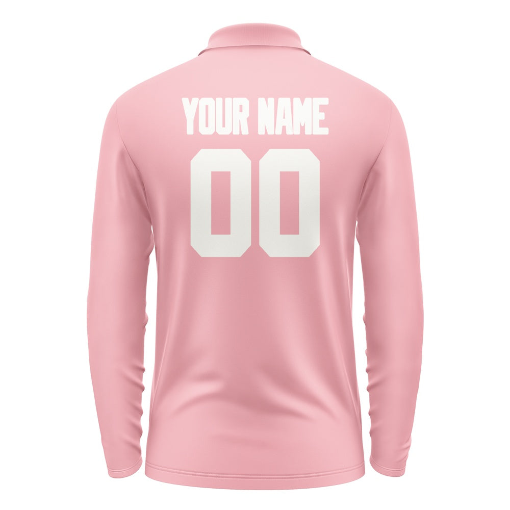 Custom Light Pink White Long Sleeve Polo Shirt