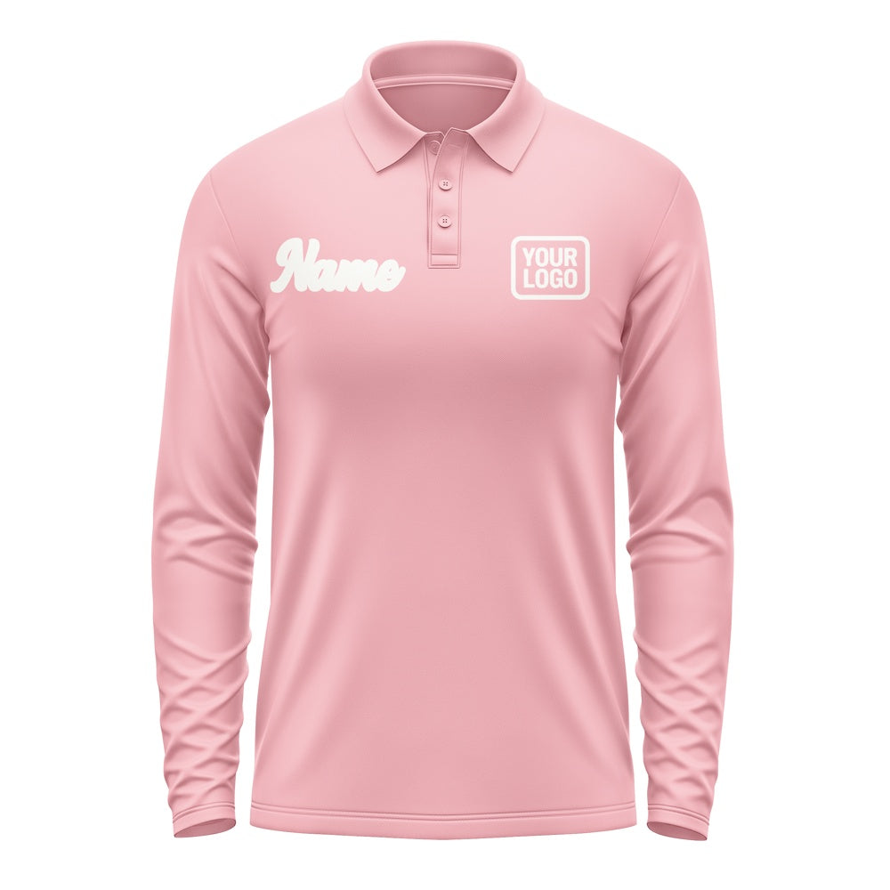 Custom Light Pink White Long Sleeve Polo Shirt