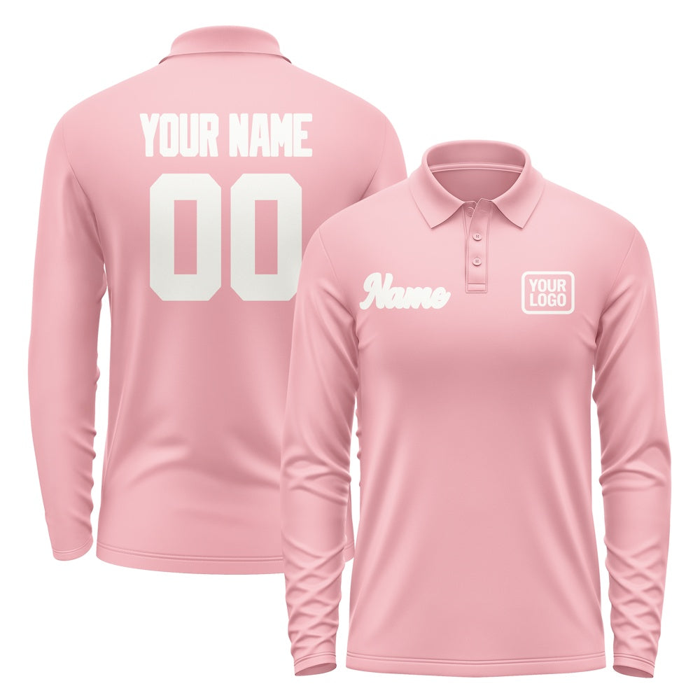 Custom Light Pink White Long Sleeve Polo Shirt