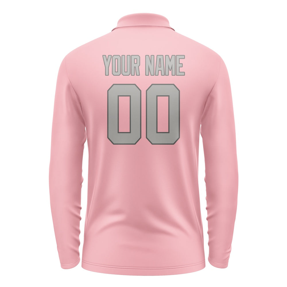Custom Light Pink Gray Long Sleeve Polo Shirt