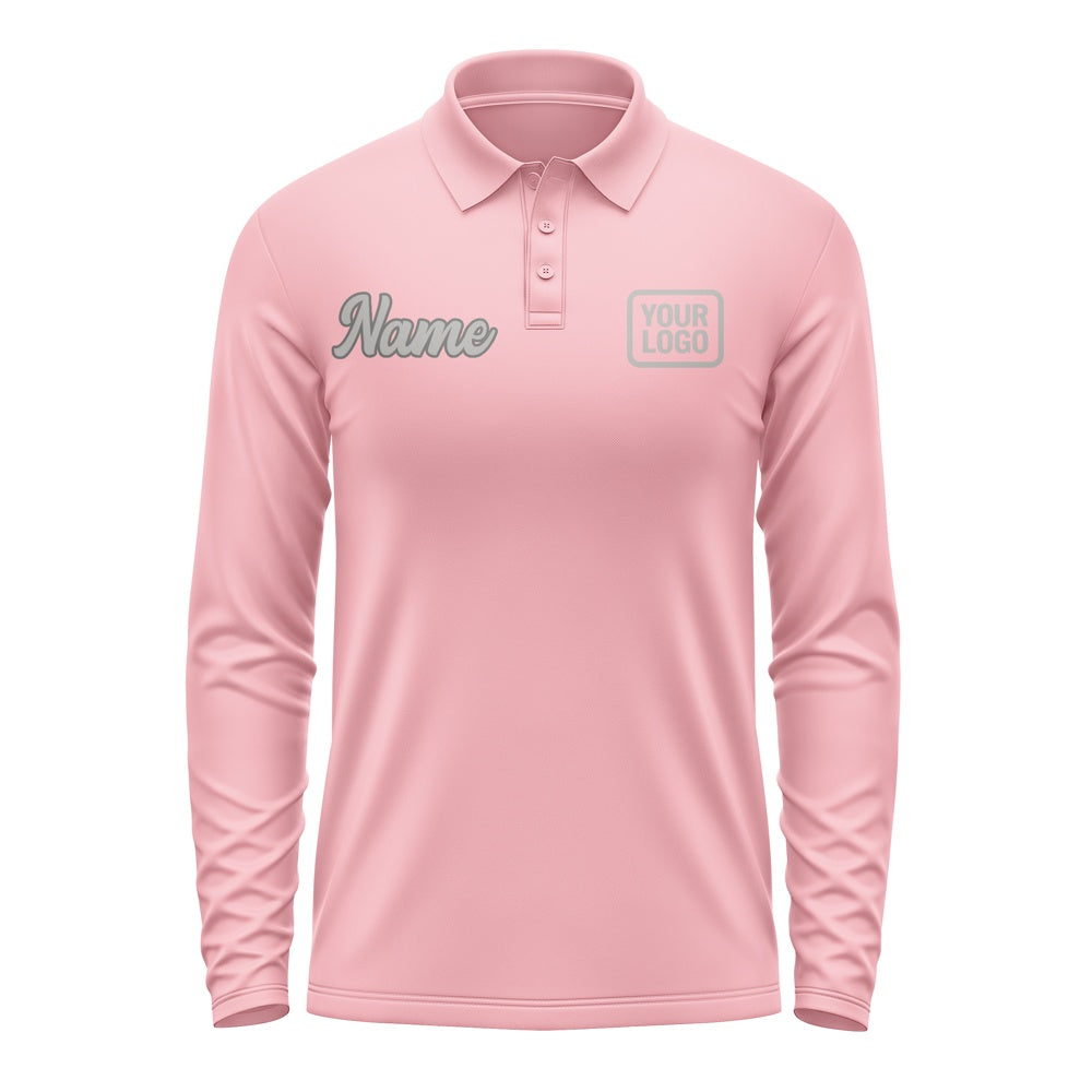 Custom Light Pink Gray Long Sleeve Polo Shirt
