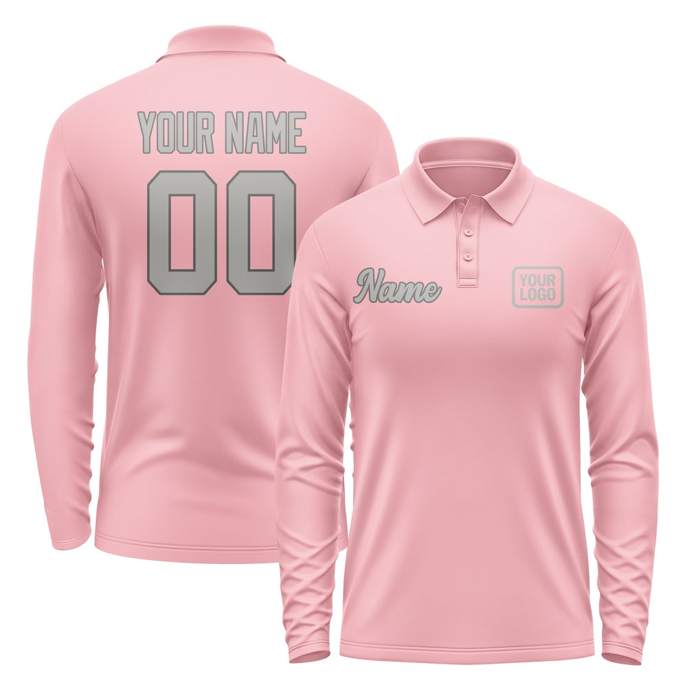 Custom Light Pink Gray Long Sleeve Polo Shirt