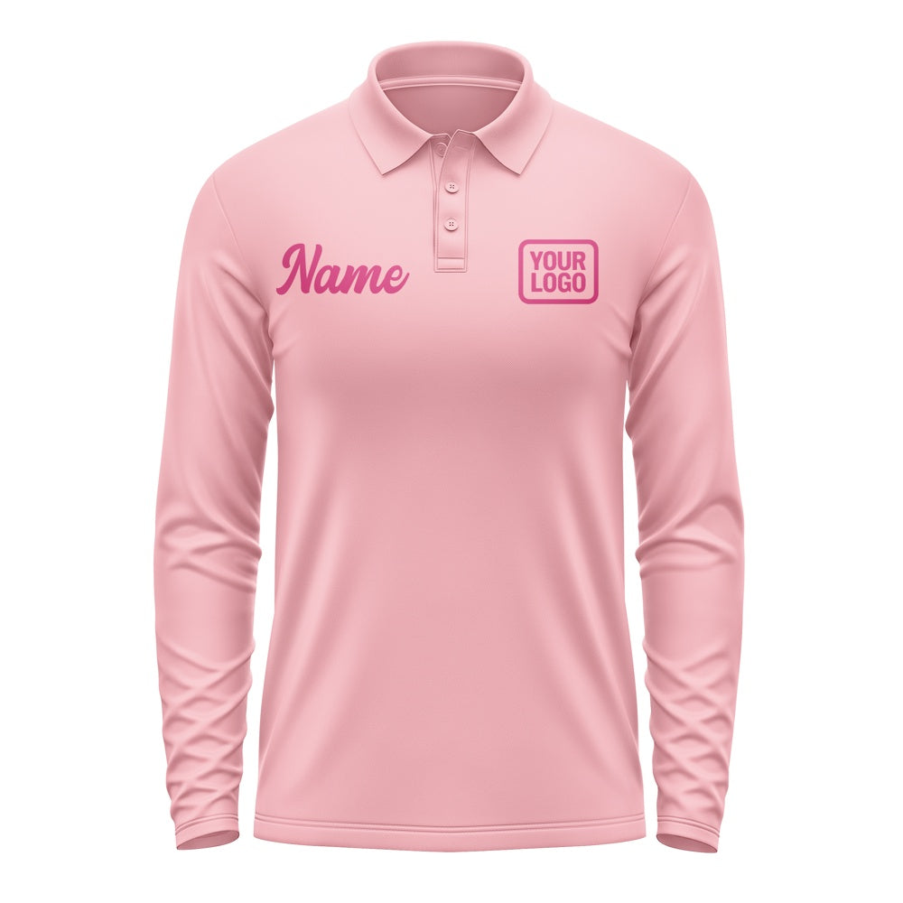Custom Light Pink Pink Long Sleeve Polo Shirt
