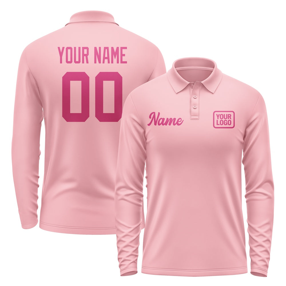 Custom Light Pink Pink Long Sleeve Polo Shirt