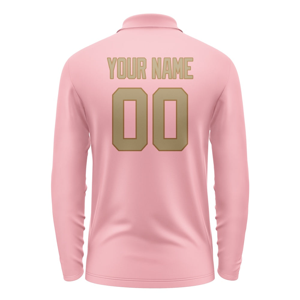 Custom Light Pink Light Khaki Long Sleeve Polo Shirt