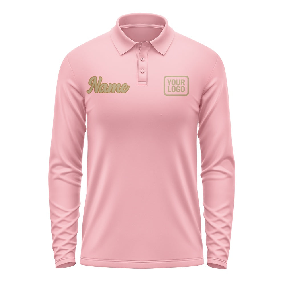 Custom Light Pink Light Khaki Long Sleeve Polo Shirt