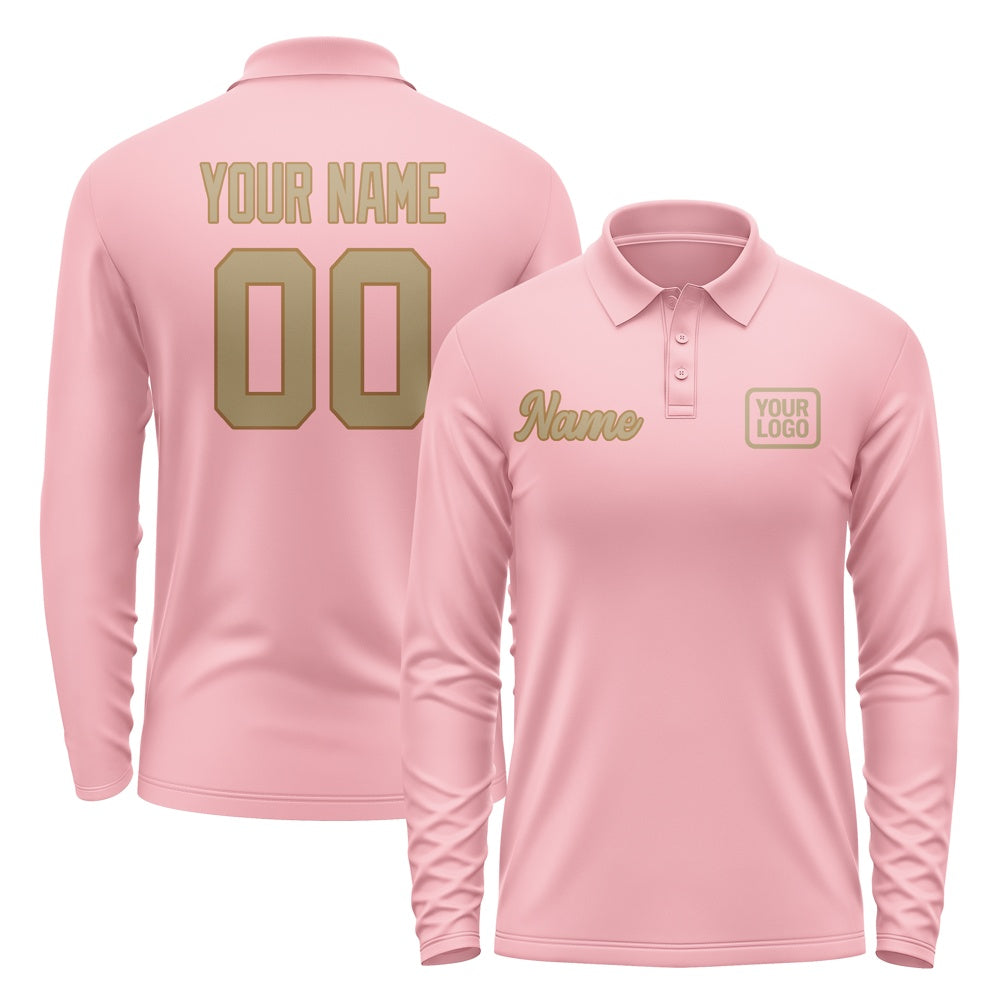 Custom Light Pink Light Khaki Long Sleeve Polo Shirt