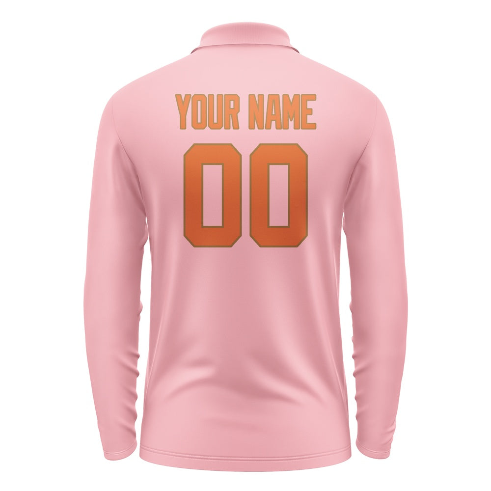 Custom Light Pink Orange Long Sleeve Polo Shirt