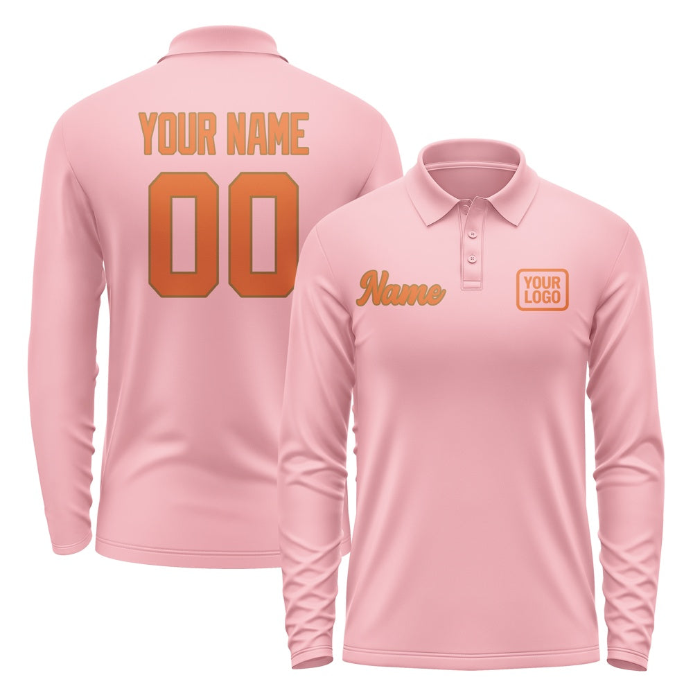 Custom Light Pink Orange Long Sleeve Polo Shirt