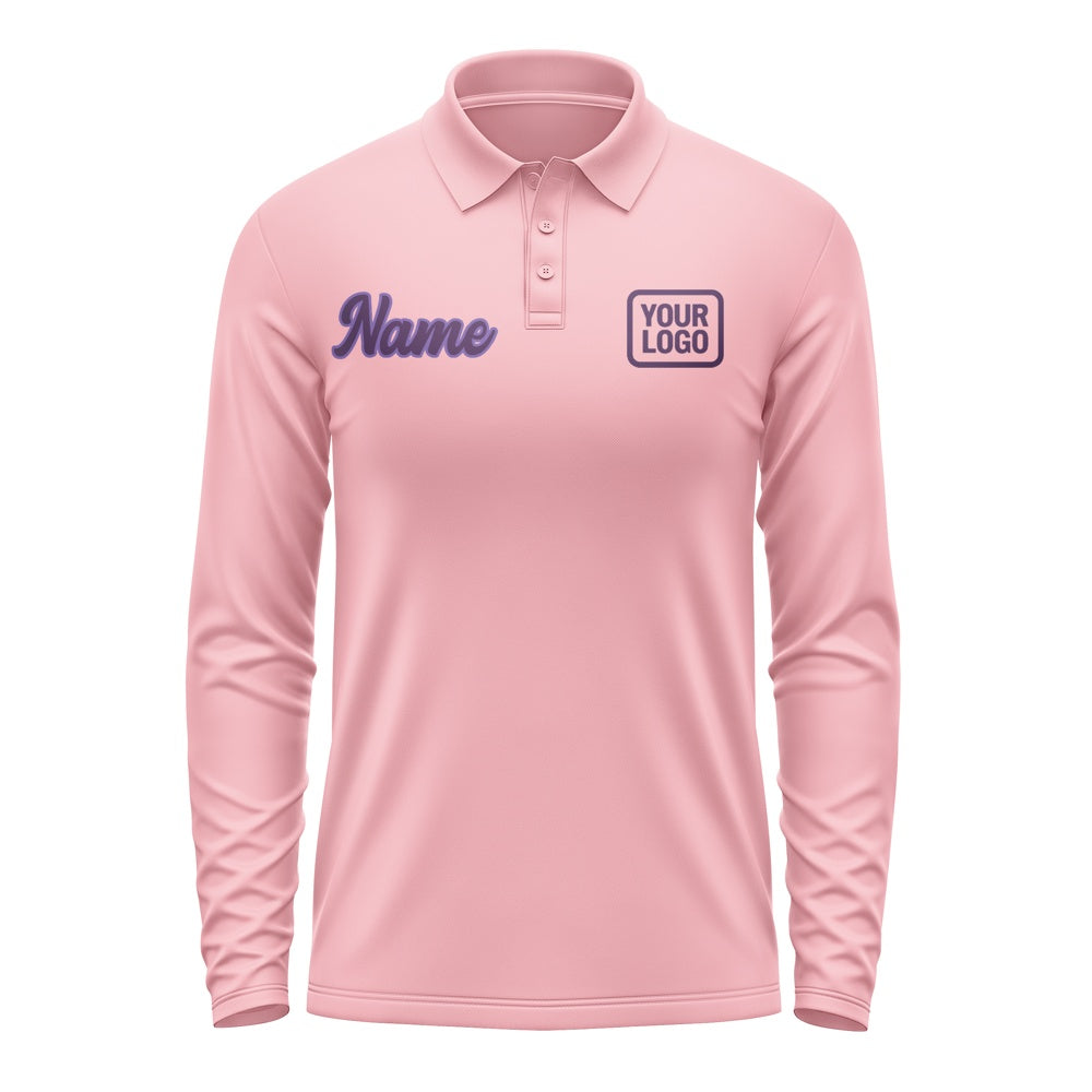 Custom Light Pink Purple Long Sleeve Polo Shirt