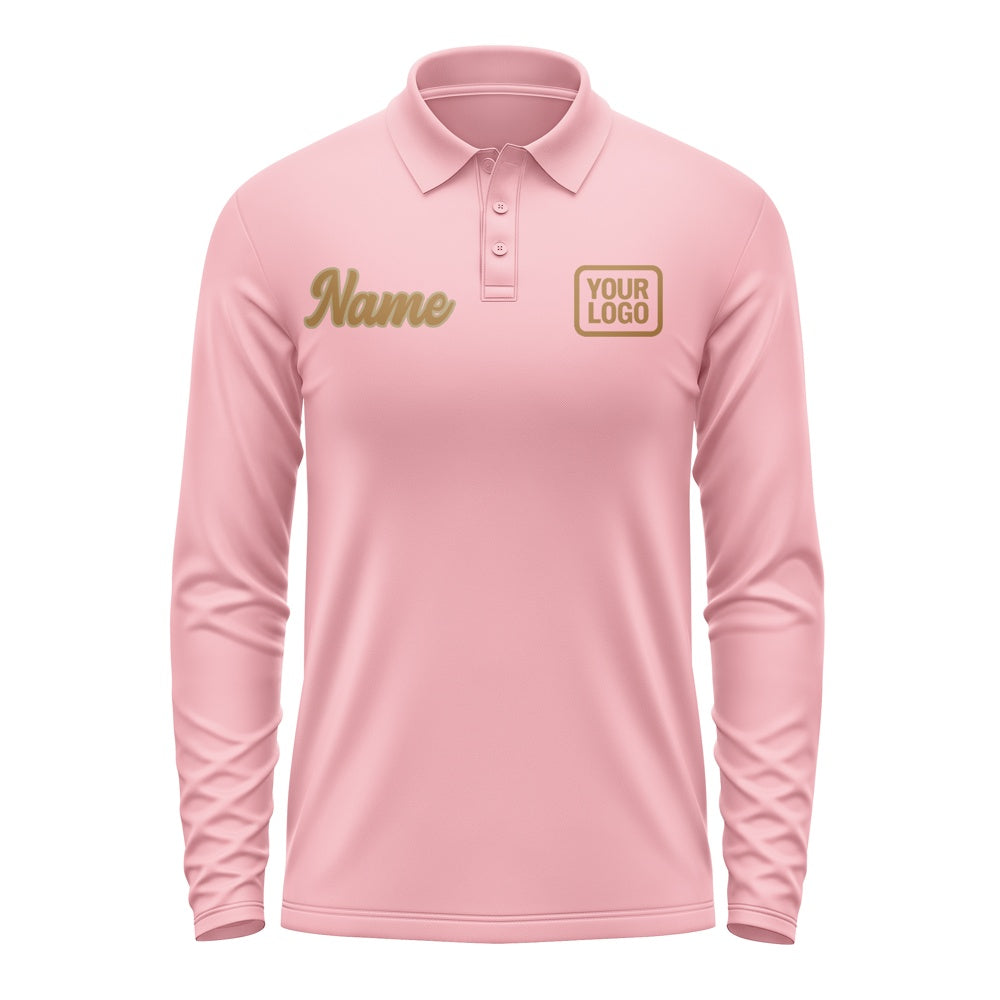 Custom Light Pink Khaki Long Sleeve Polo Shirt