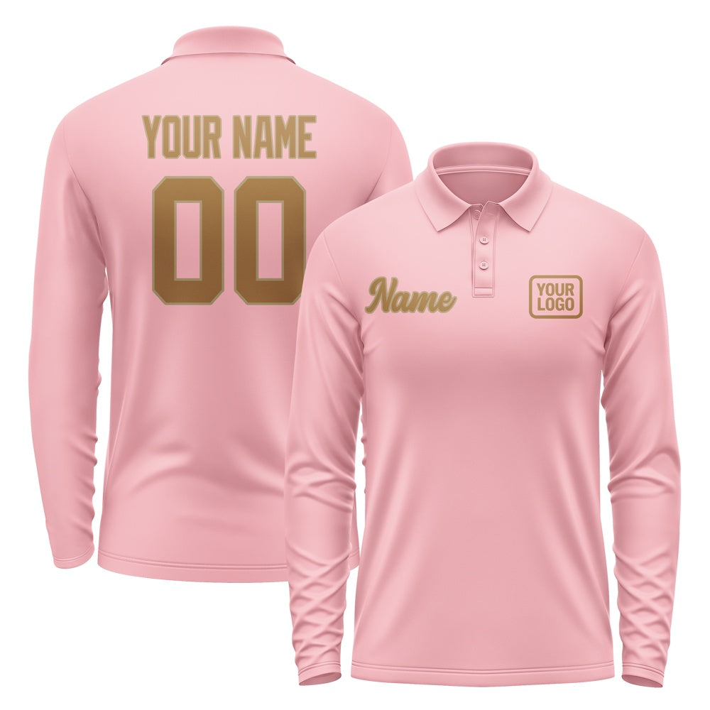 Custom Light Pink Khaki Long Sleeve Polo Shirt