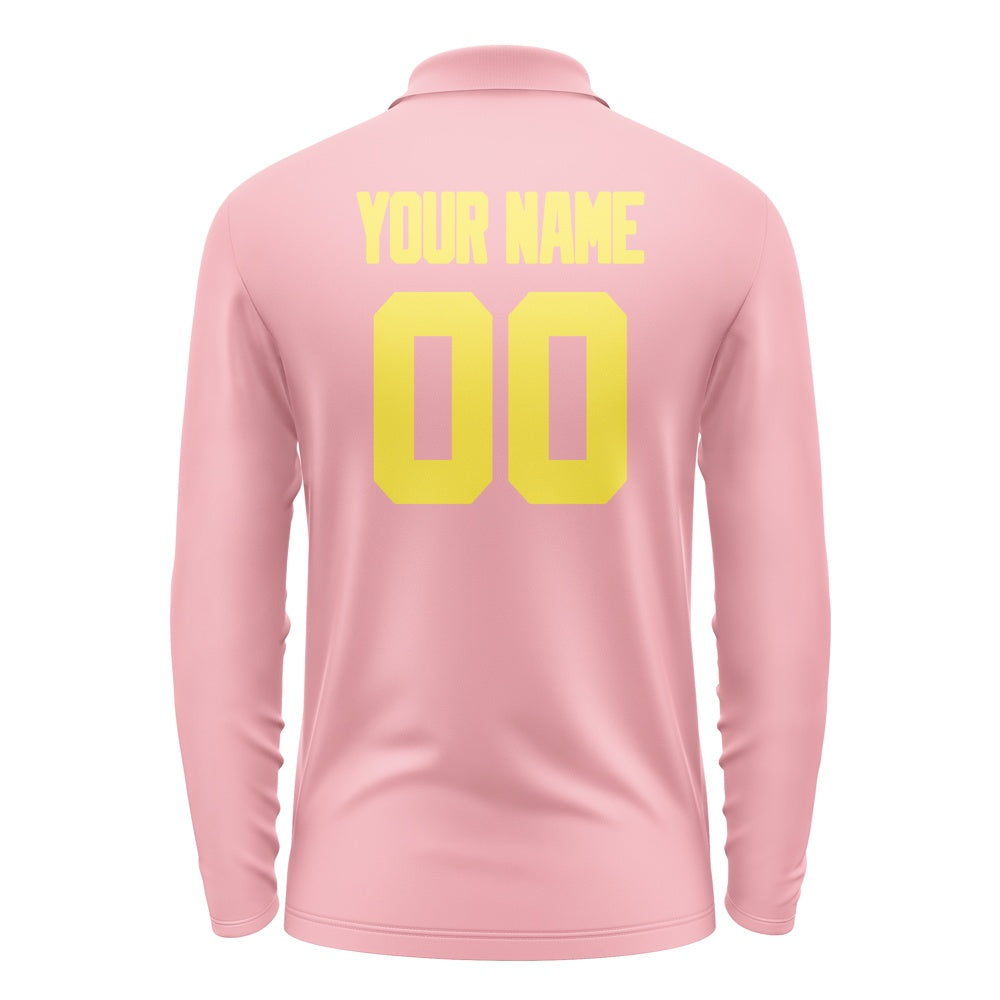 Custom Light Pink Light Yellow Long Sleeve Polo Shirt