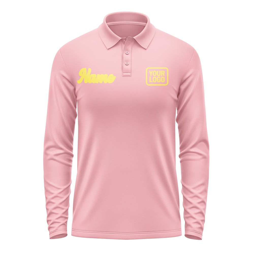 Custom Light Pink Light Yellow Long Sleeve Polo Shirt