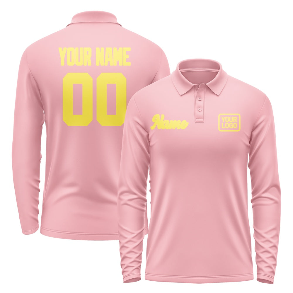Custom Light Pink Light Yellow Long Sleeve Polo Shirt