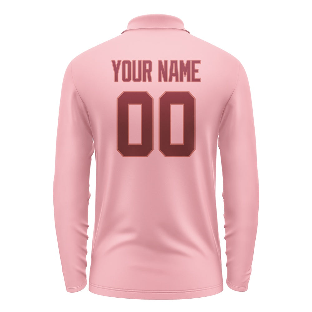 Custom Light Pink Crimson Red Long Sleeve Polo Shirt