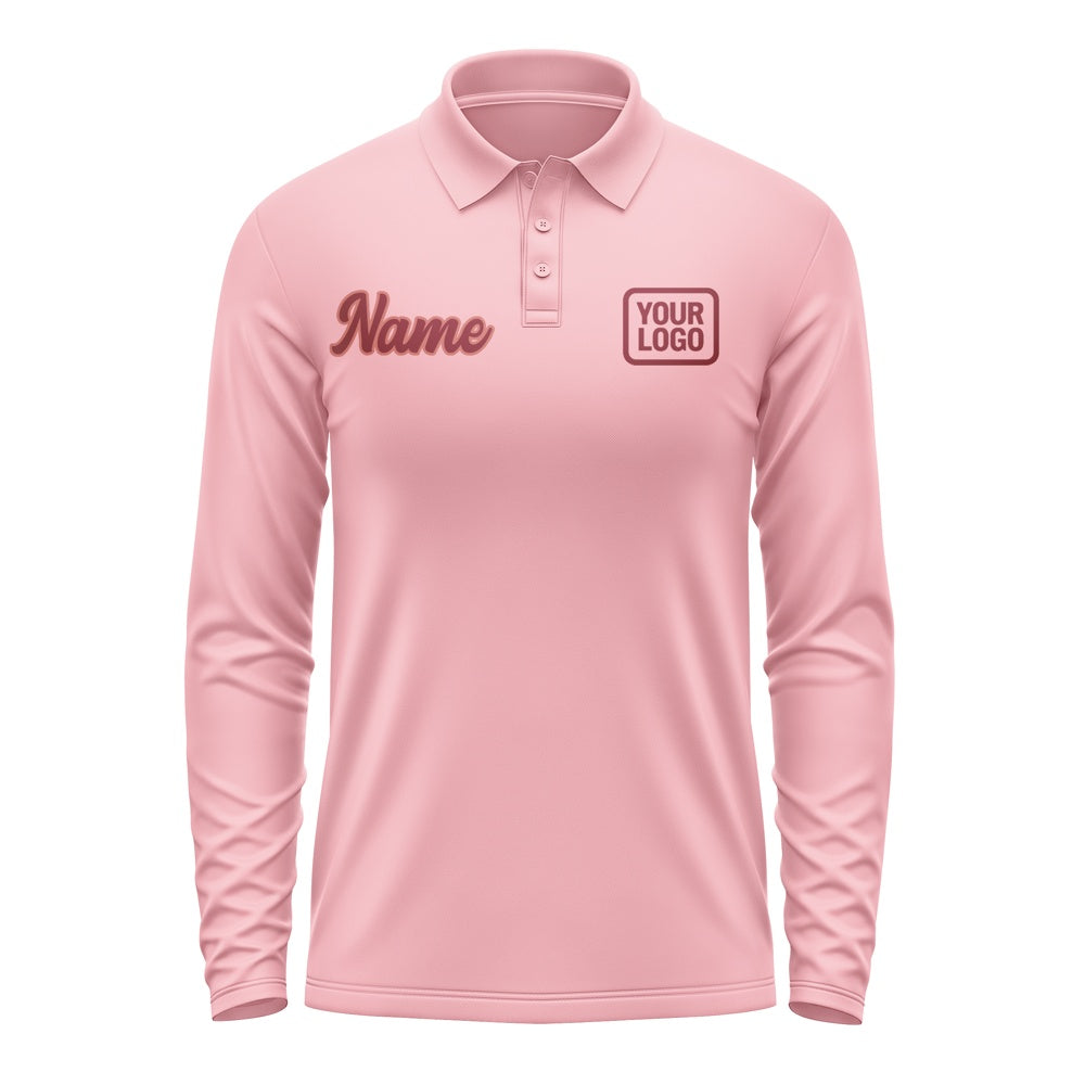 Custom Light Pink Crimson Red Long Sleeve Polo Shirt