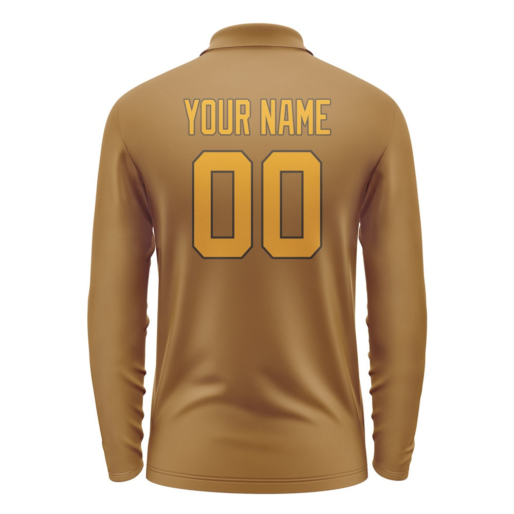 Custom Khaki Yellow Long Sleeve Polo Shirt