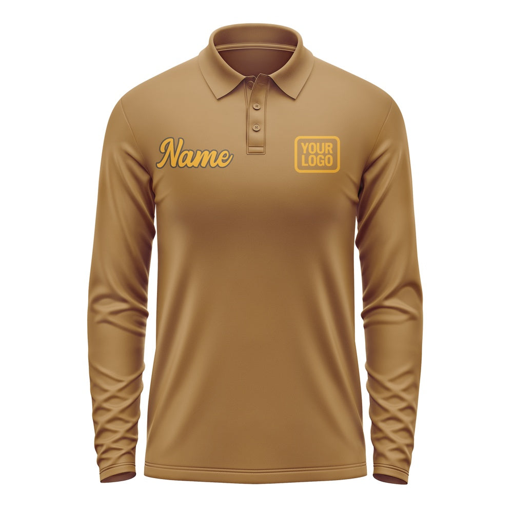 Custom Khaki Yellow Long Sleeve Polo Shirt