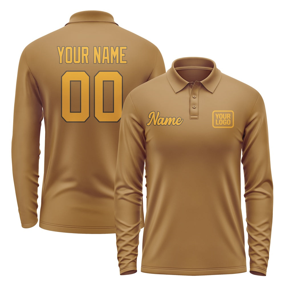 Custom Khaki Yellow Long Sleeve Polo Shirt