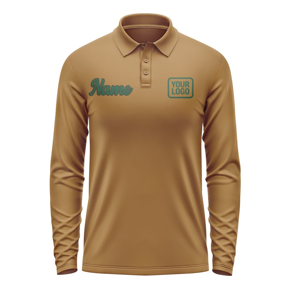 Custom Khaki Green Long Sleeve Polo Shirt
