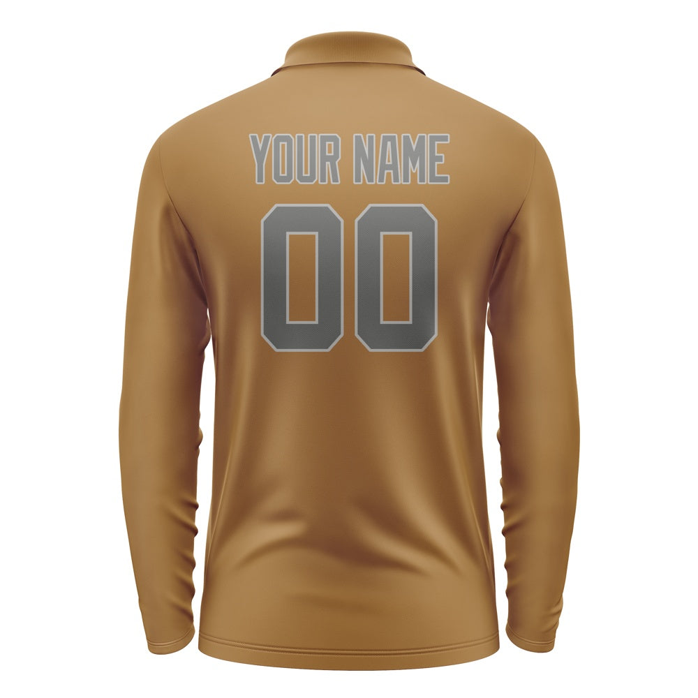 Custom Khaki Dark Grey Long Sleeve Polo Shirt