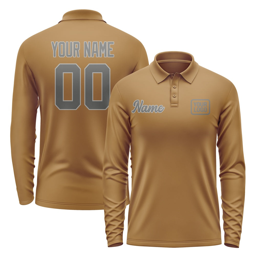 Custom Khaki Dark Grey Long Sleeve Polo Shirt