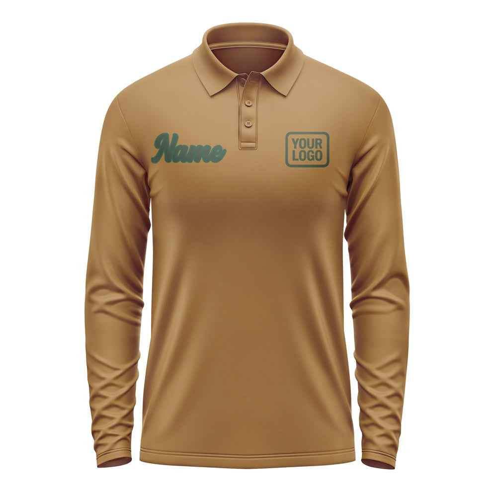 Custom Khaki Dark Green Long Sleeve Polo Shirt
