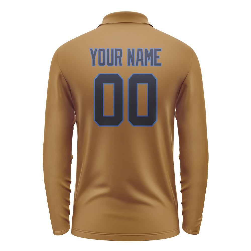Custom Khaki Navy Long Sleeve Polo Shirt