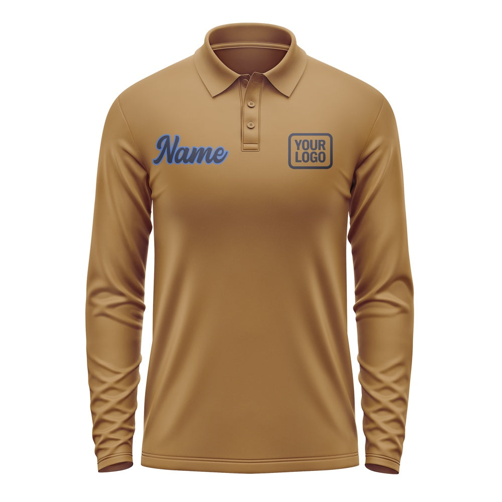 Custom Khaki Navy Long Sleeve Polo Shirt