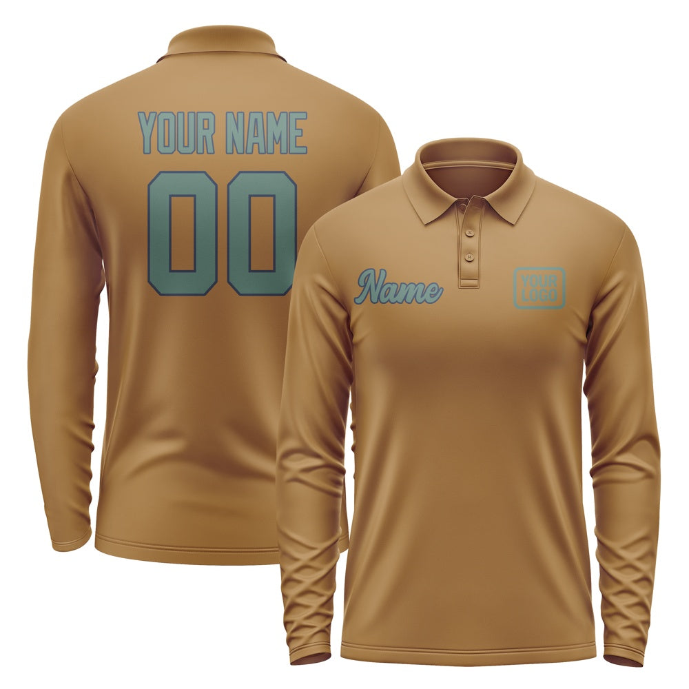 Custom Khaki Blue Green Long Sleeve Polo Shirt