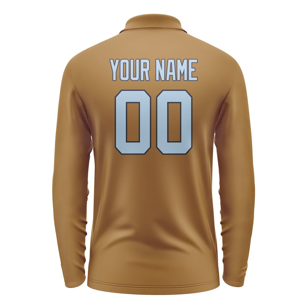 Custom Khaki Light Blue Long Sleeve Polo Shirt