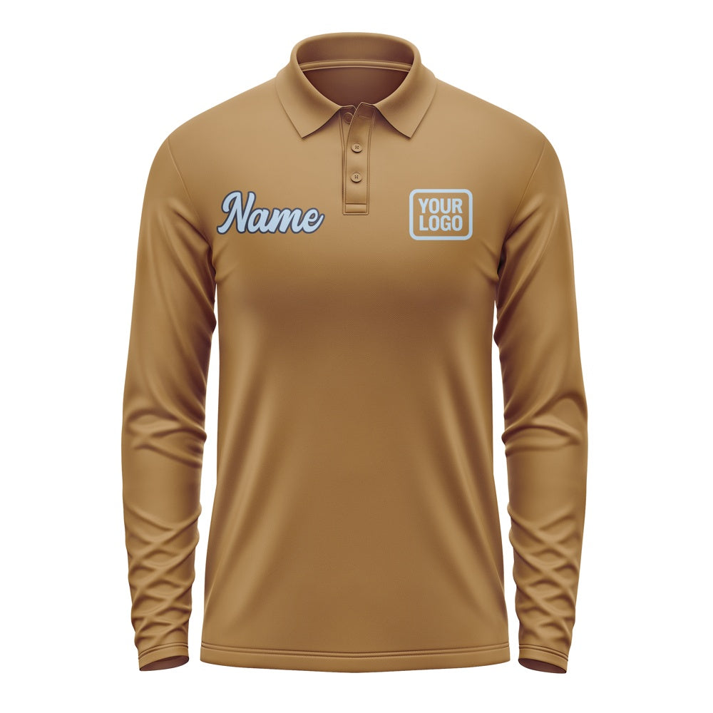 Custom Khaki Light Blue Long Sleeve Polo Shirt