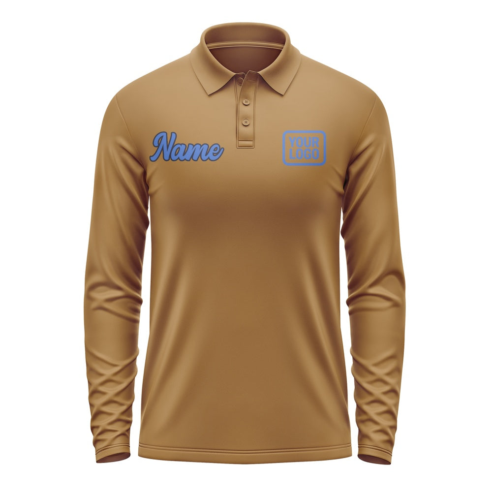 Custom Khaki Sky Blue Long Sleeve Polo Shirt