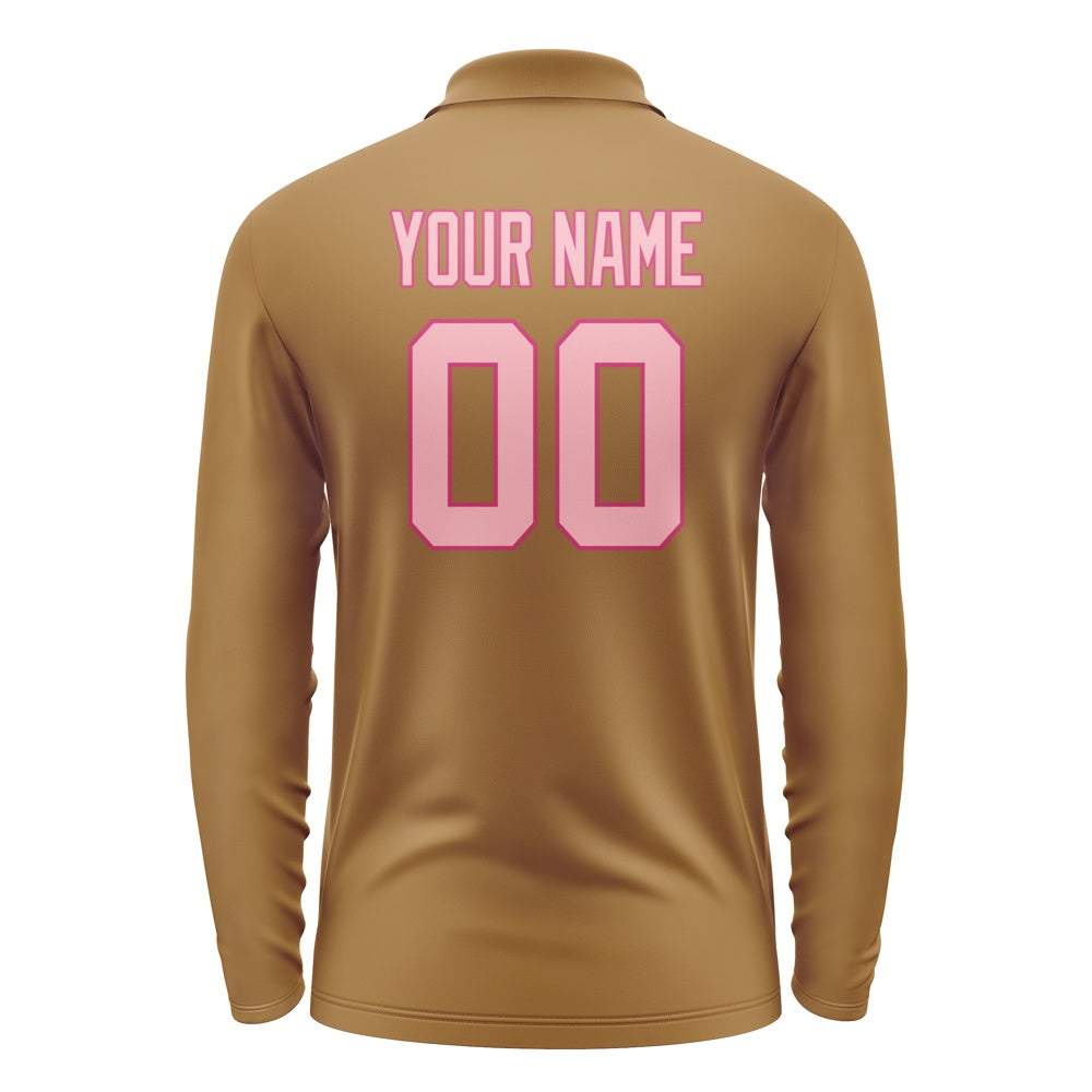 Custom Khaki Light Pink Long Sleeve Polo Shirt