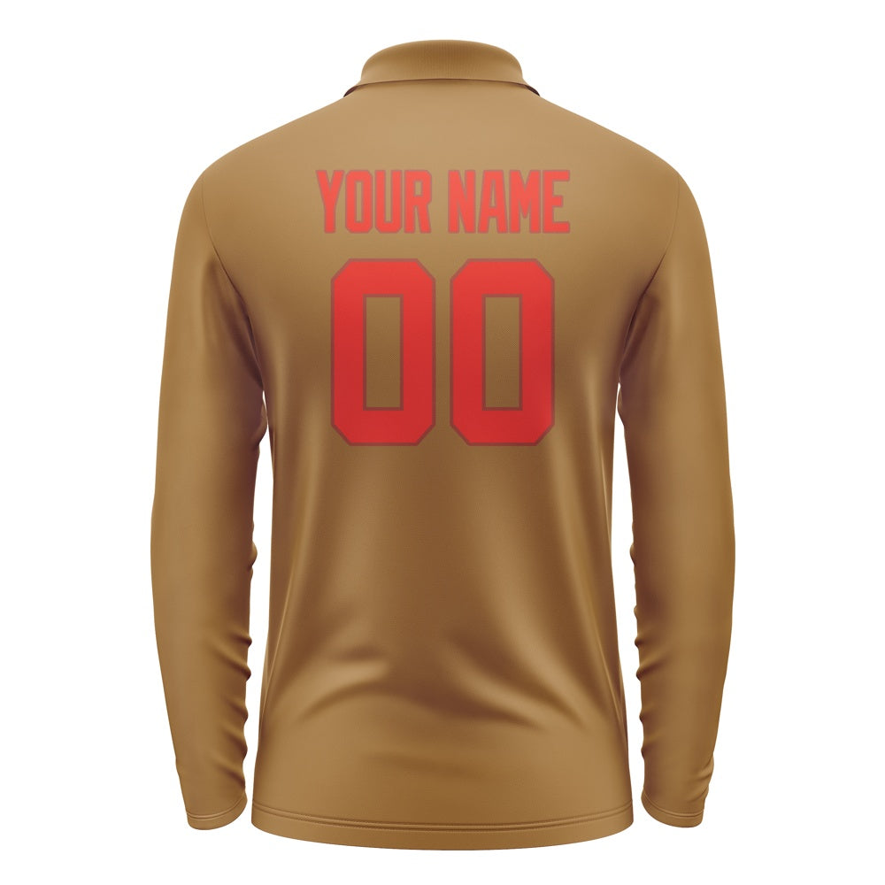 Custom Khaki Orange Red Long Sleeve Polo Shirt