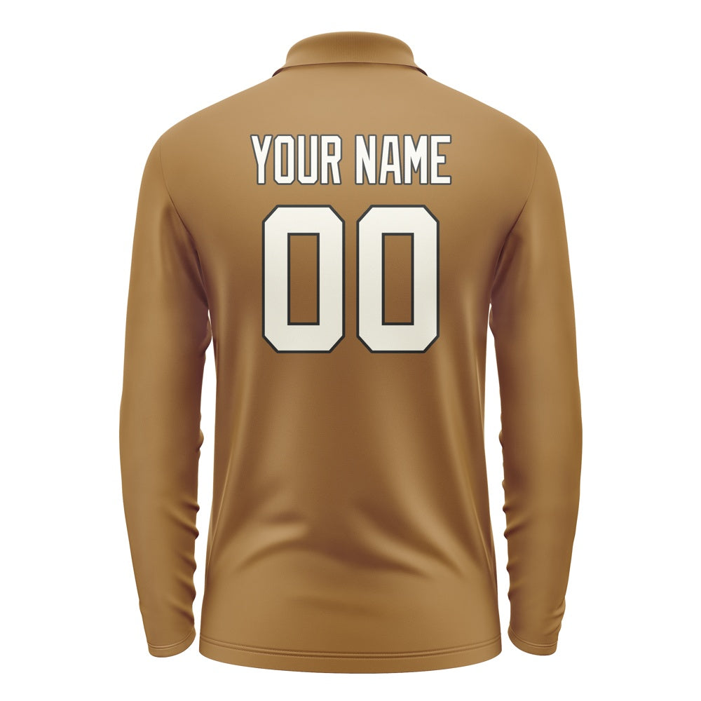 Custom Khaki Cream Long Sleeve Polo Shirt