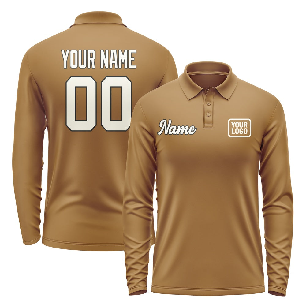 Custom Khaki Cream Long Sleeve Polo Shirt