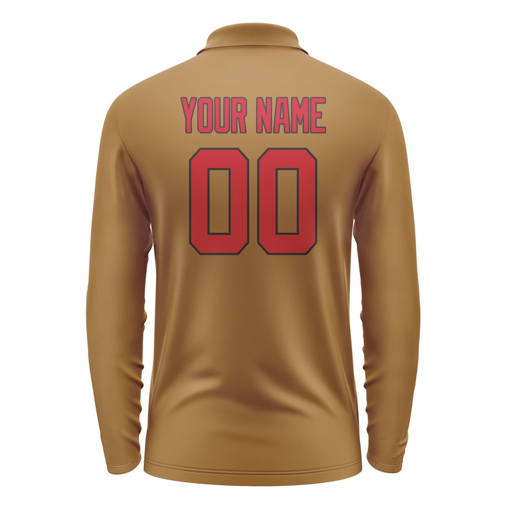 Custom Khaki Red Long Sleeve Polo Shirt