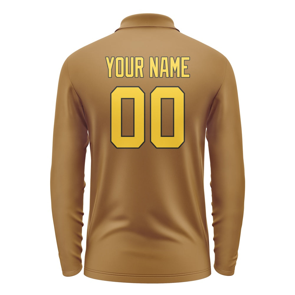 Custom Khaki Gold Long Sleeve Polo Shirt