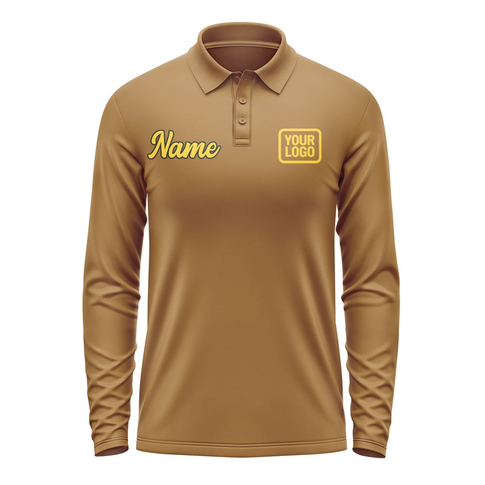 Custom Khaki Gold Long Sleeve Polo Shirt