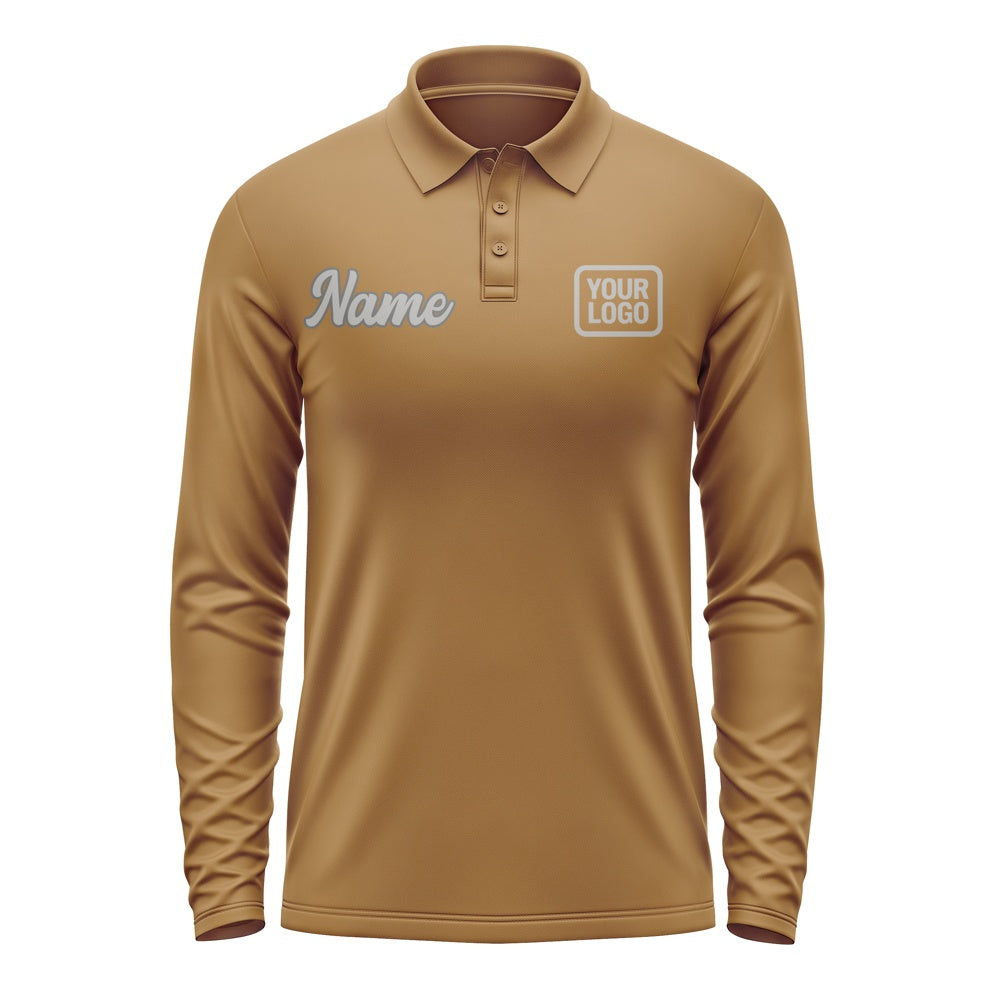 Custom Khaki Gray Long Sleeve Polo Shirt