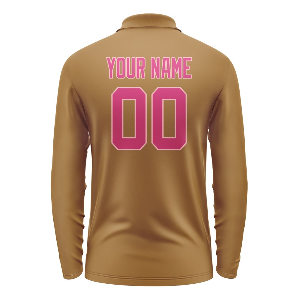 Custom Khaki Pink Long Sleeve Polo Shirt