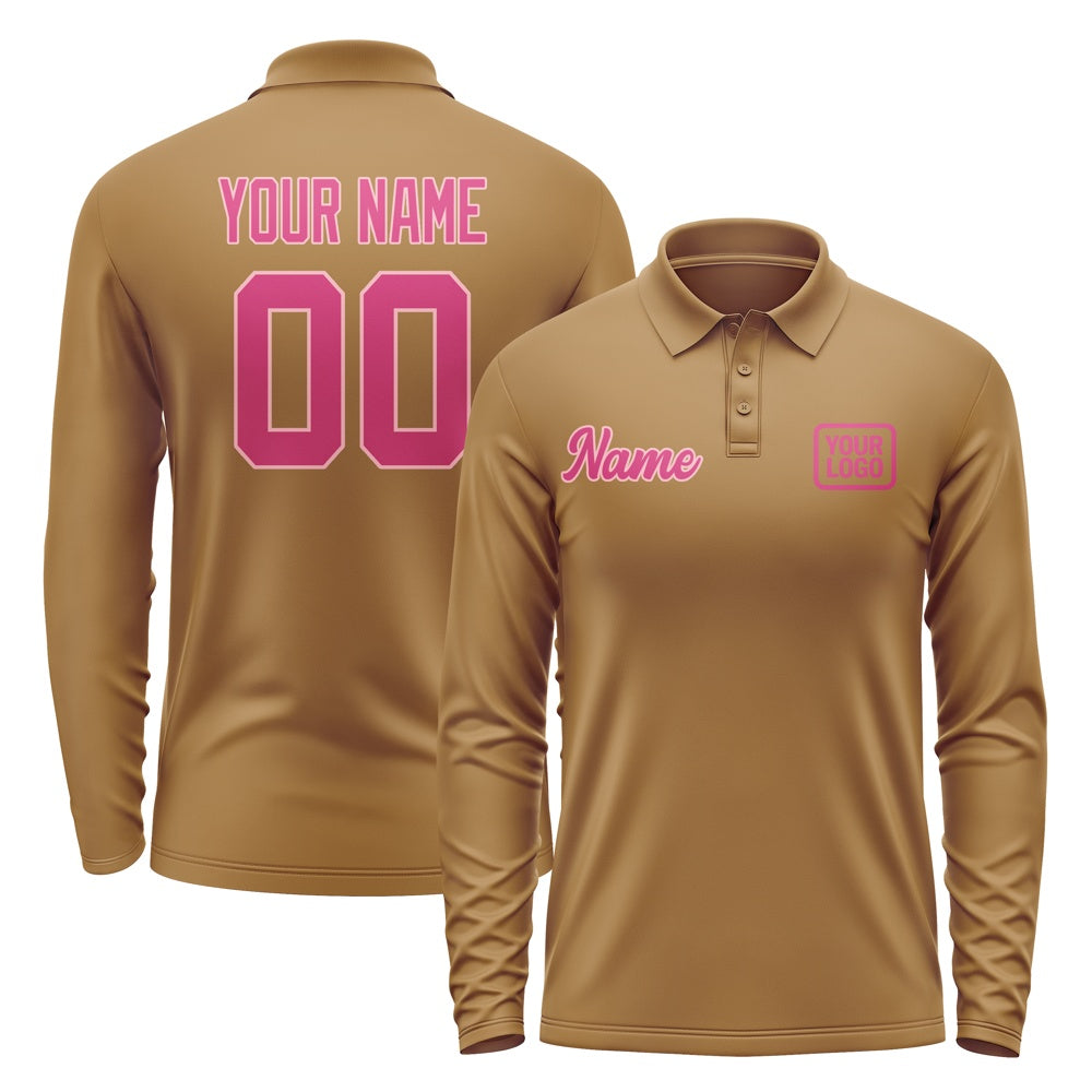 Custom Khaki Pink Long Sleeve Polo Shirt
